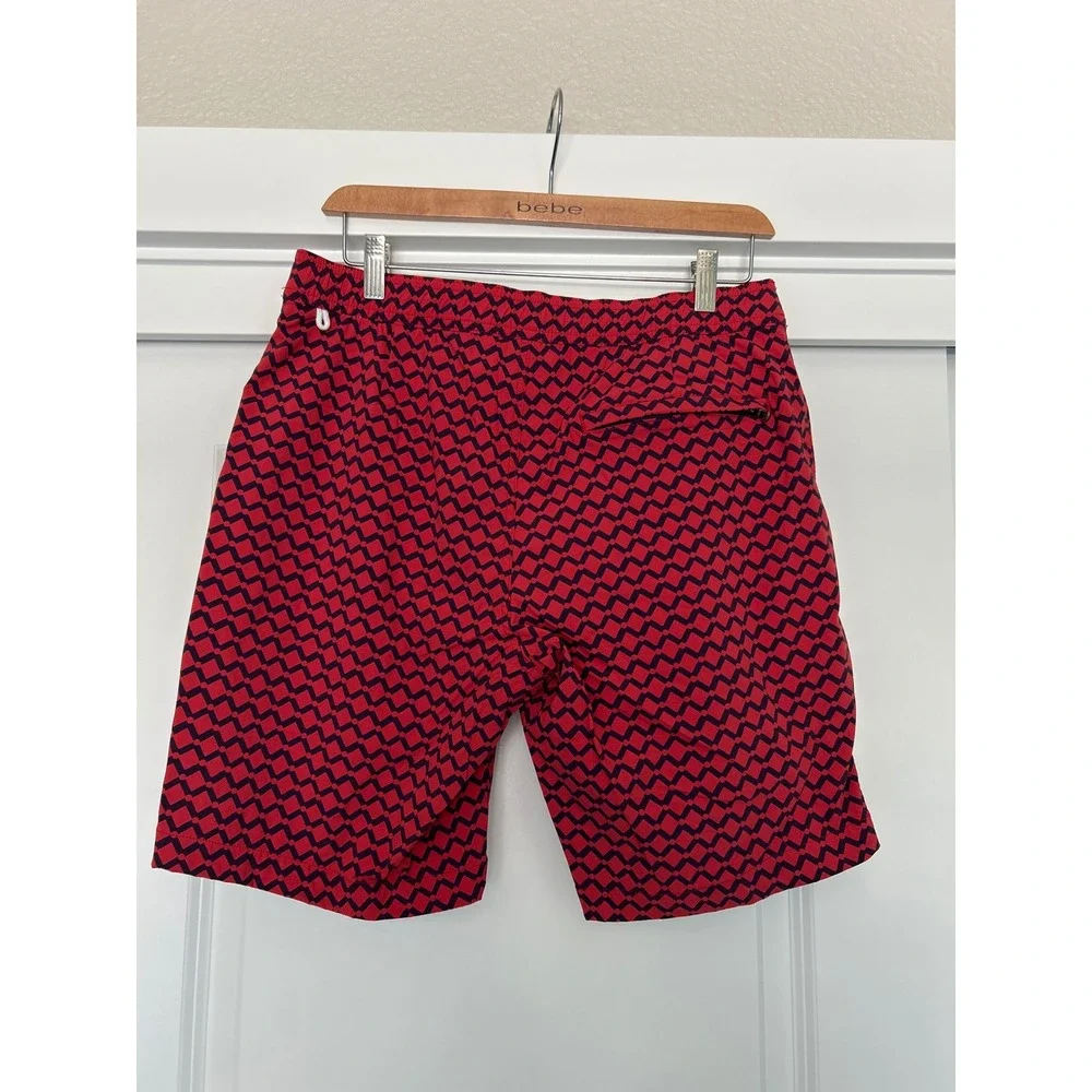 J.Crew Mens Red Navy Blue Geometric Diamond Board Shorts Swim Trunks Size 31